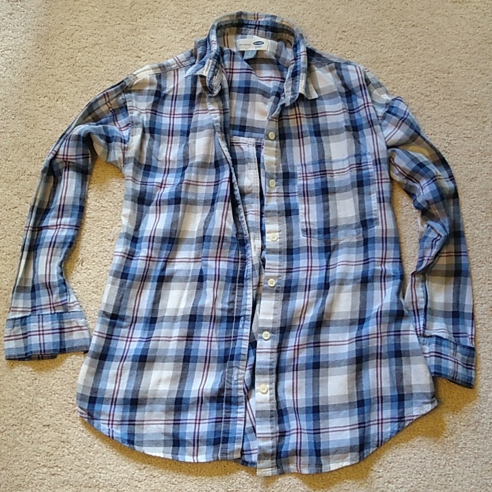 Old Navy Women's "Boyfriend" Plaid Shirt. Small. Blue/White/Gray/Burgundy.
